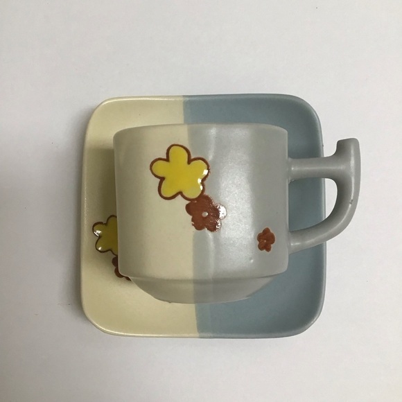 Japanese Pottery Espresso Coffee Cup & Saucer Tea Cup Mod Cherry Blossom Floral - Picture 3 of 15